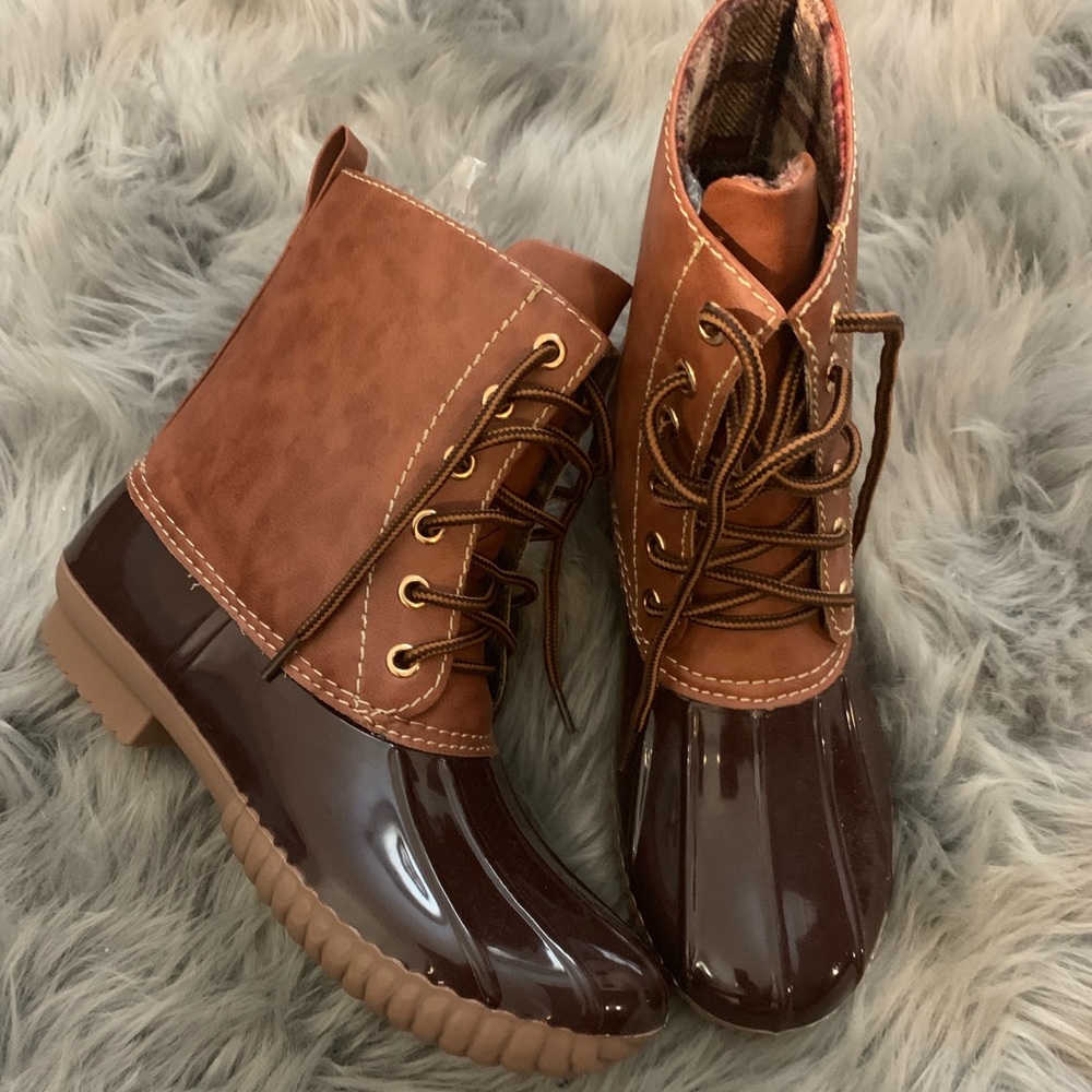 Brown duck boots